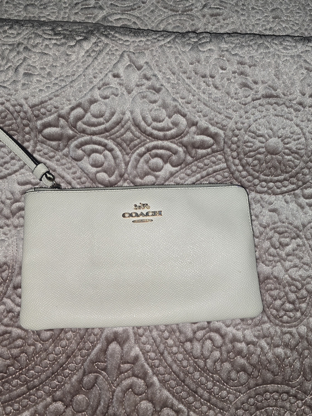 Coach Cream Leather Wristlet with Gold Logo